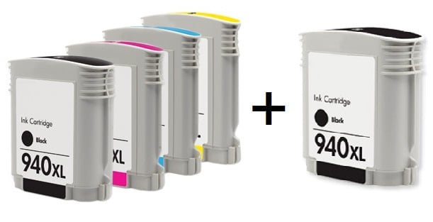 Compatible HP 940XL Full Set of Ink Cartridges + Extra Black. 2 x Black, 1 x Cyan/Magenta/Yellow